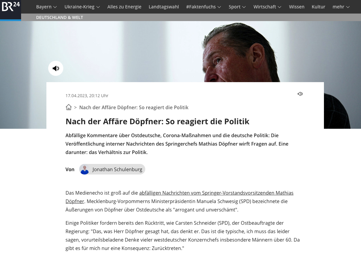 Nach der Affäre Döpfner: So reagiert die Politik (BR) - digitale ...